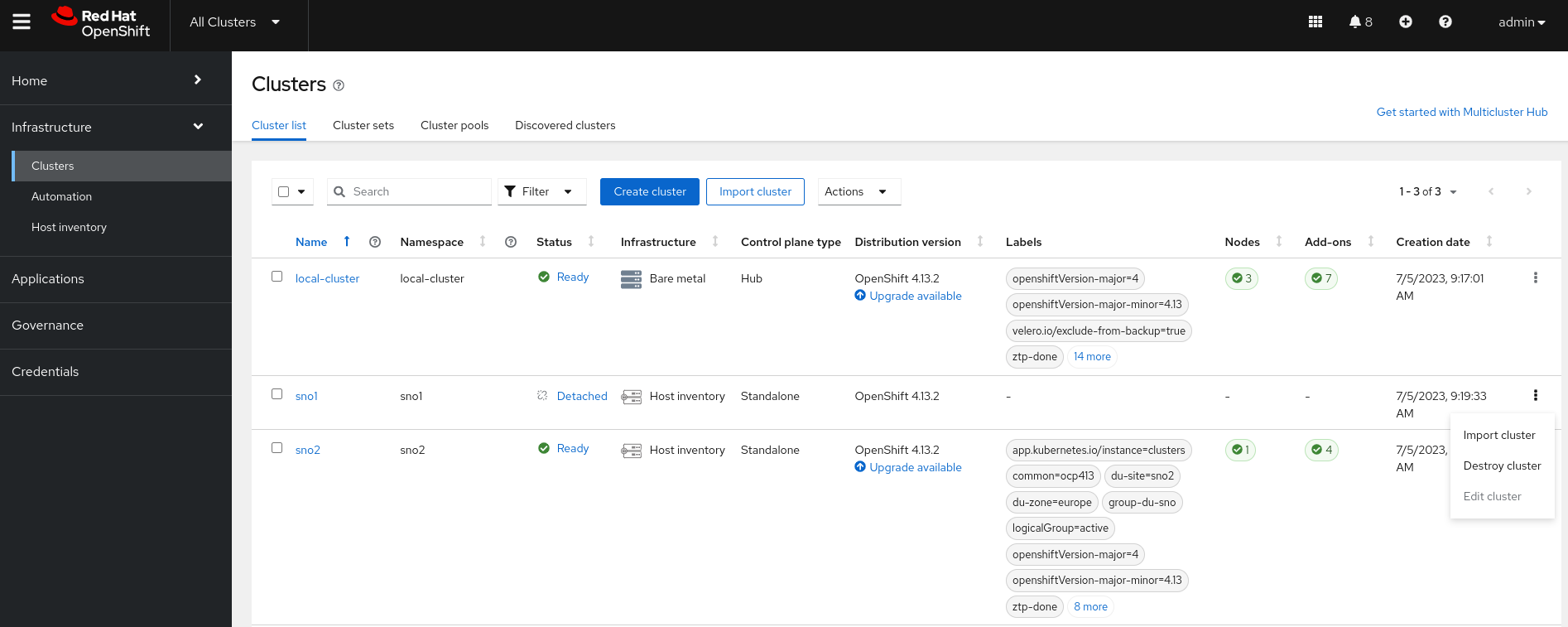 Import Cluster