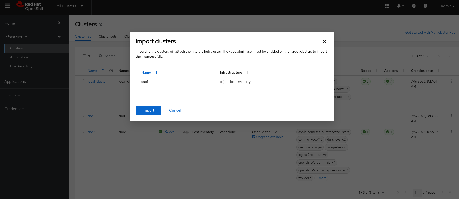 Import Cluster 1