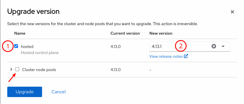 Hosted Cluster Upgrade Screen 2