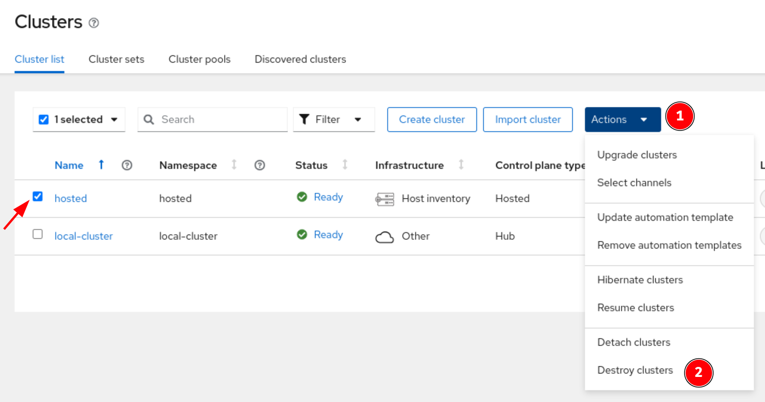 Hosted Cluster Destroy Screen 1