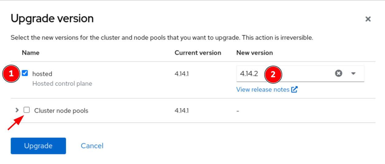 Hosted Cluster Upgrade Screen 2