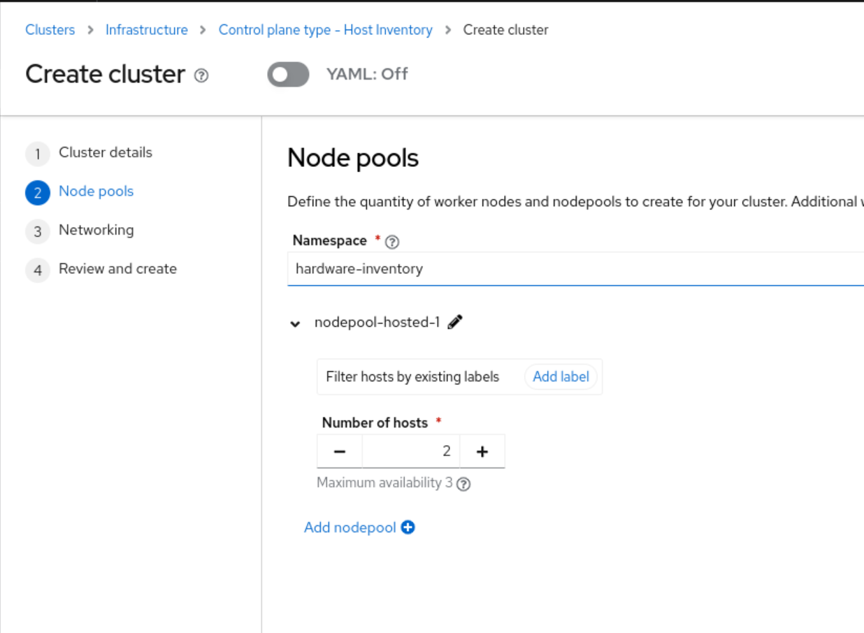 Hosted Cluster Wizard Screen 2