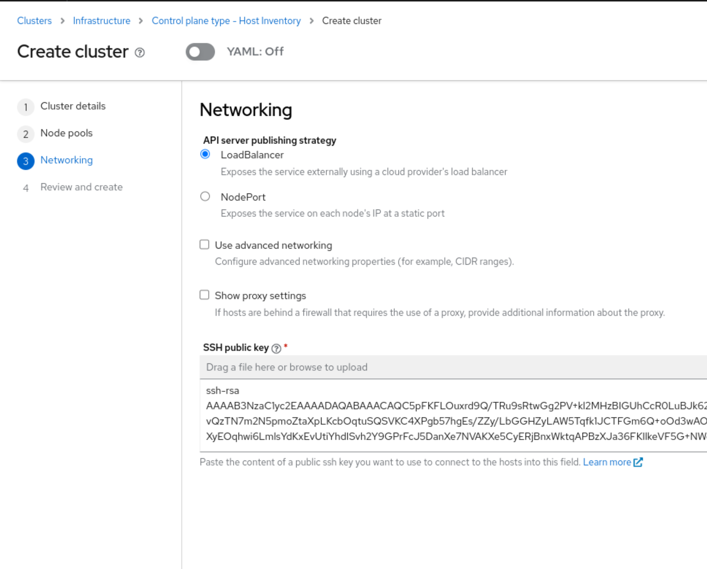 Hosted Cluster Wizard Screen 3