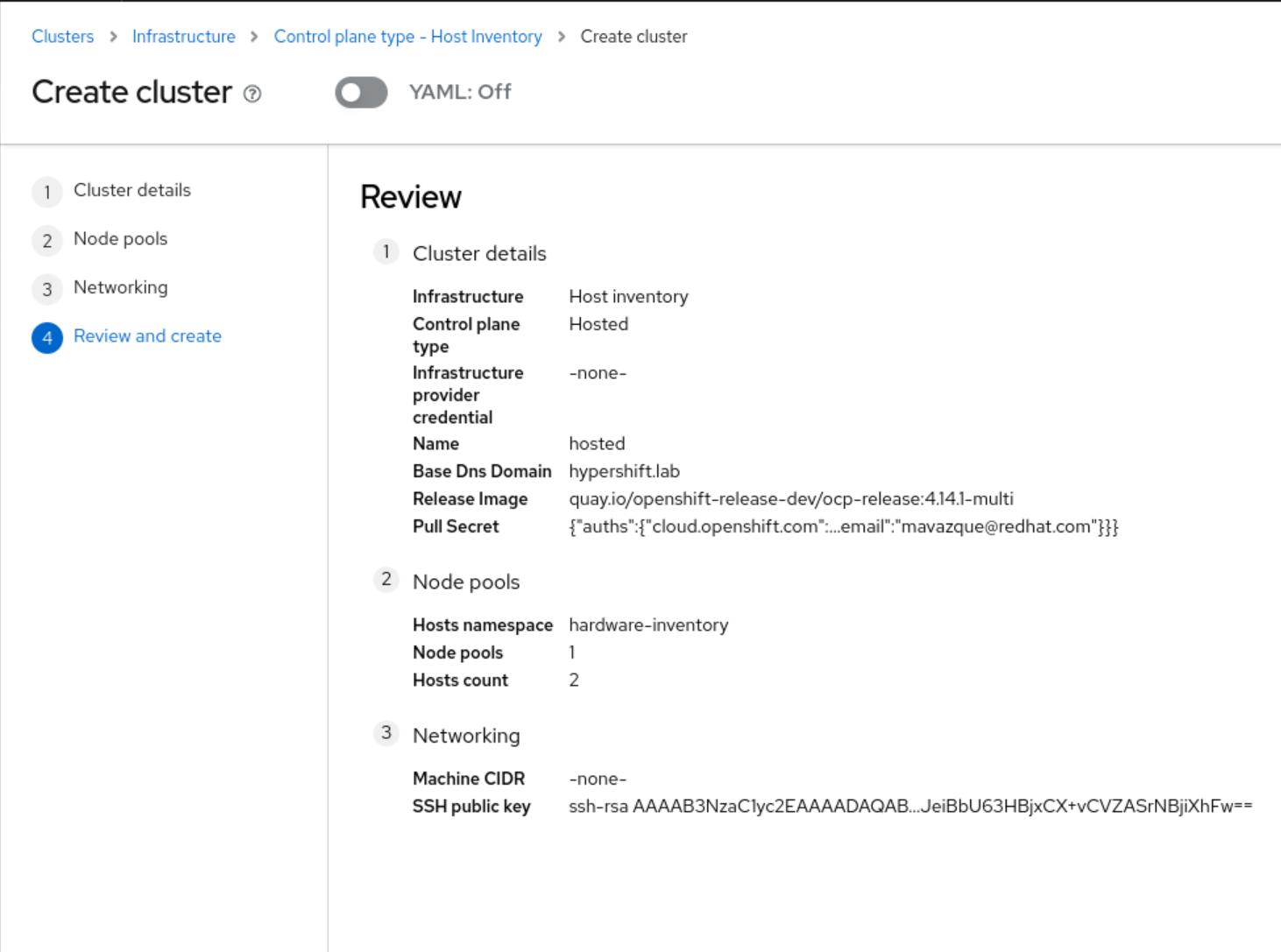 Hosted Cluster Wizard Screen 4