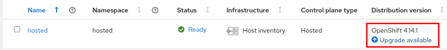 Hosted Cluster Upgrade Screen 1