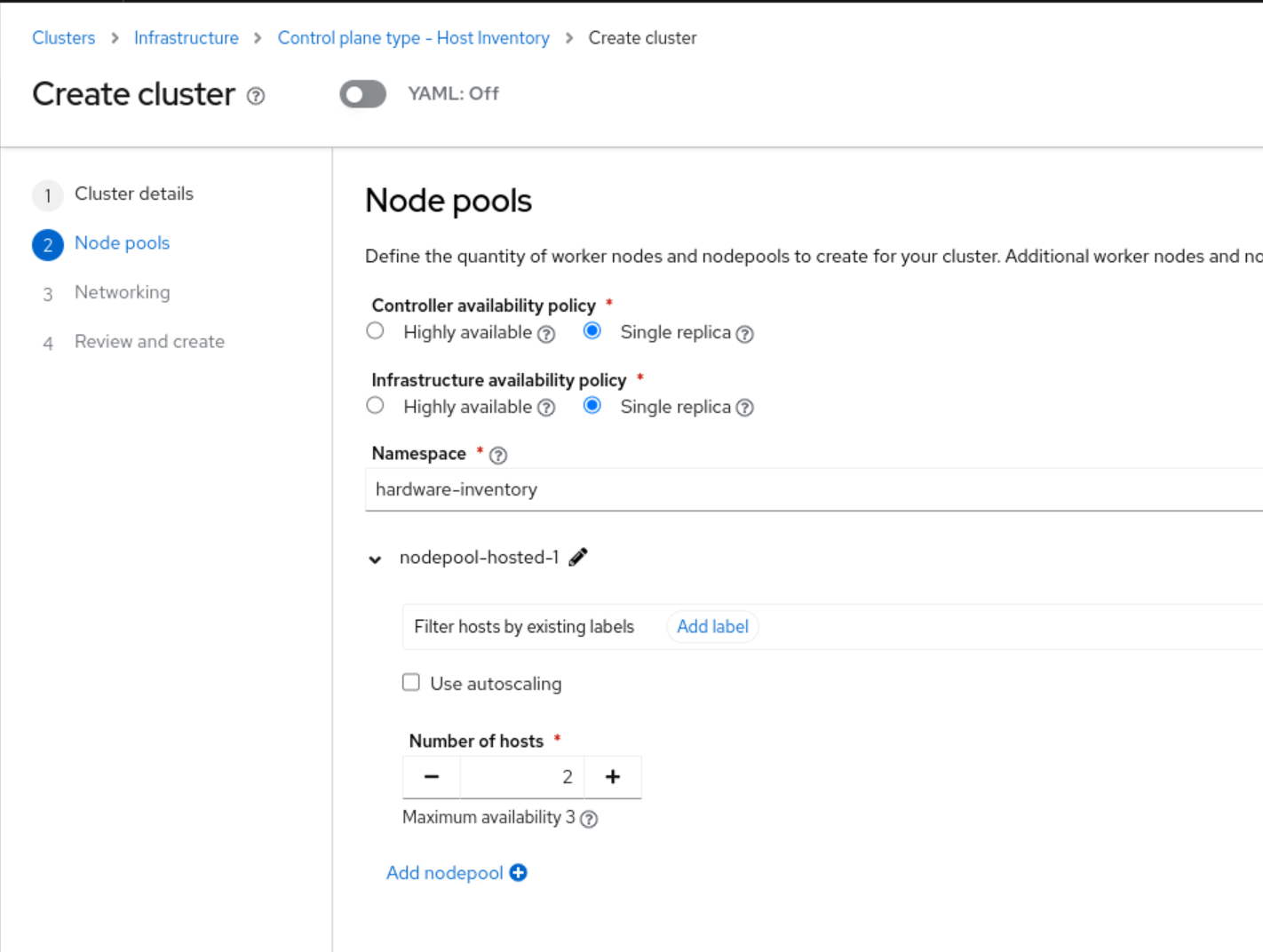 Hosted Cluster Wizard Screen 2