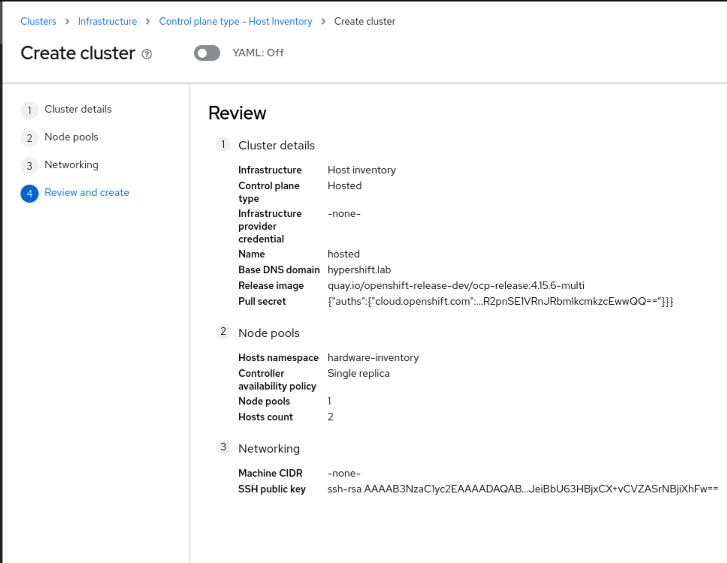 Hosted Cluster Wizard Screen 4