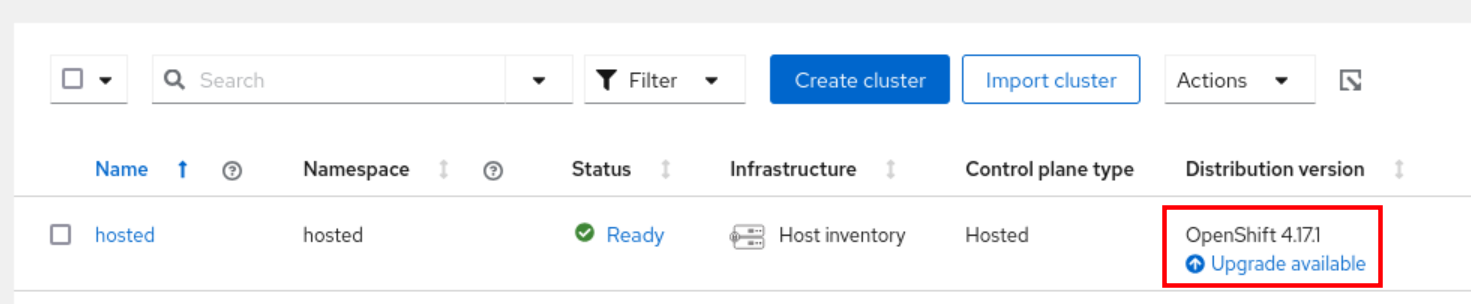 Hosted Cluster Upgrade Screen 1