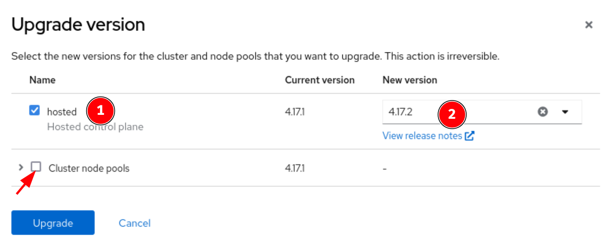 Hosted Cluster Upgrade Screen 2