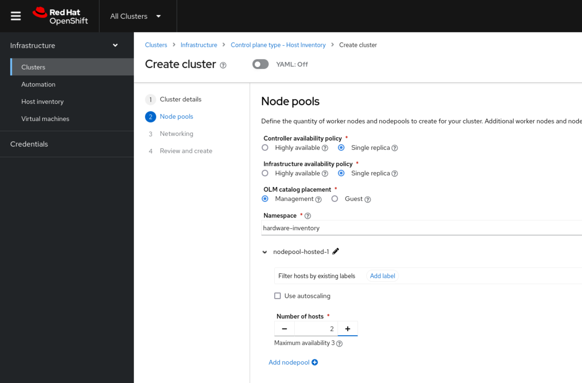 Hosted Cluster Wizard Screen 2