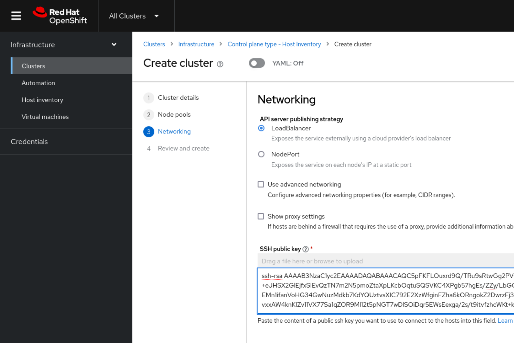 Hosted Cluster Wizard Screen 3