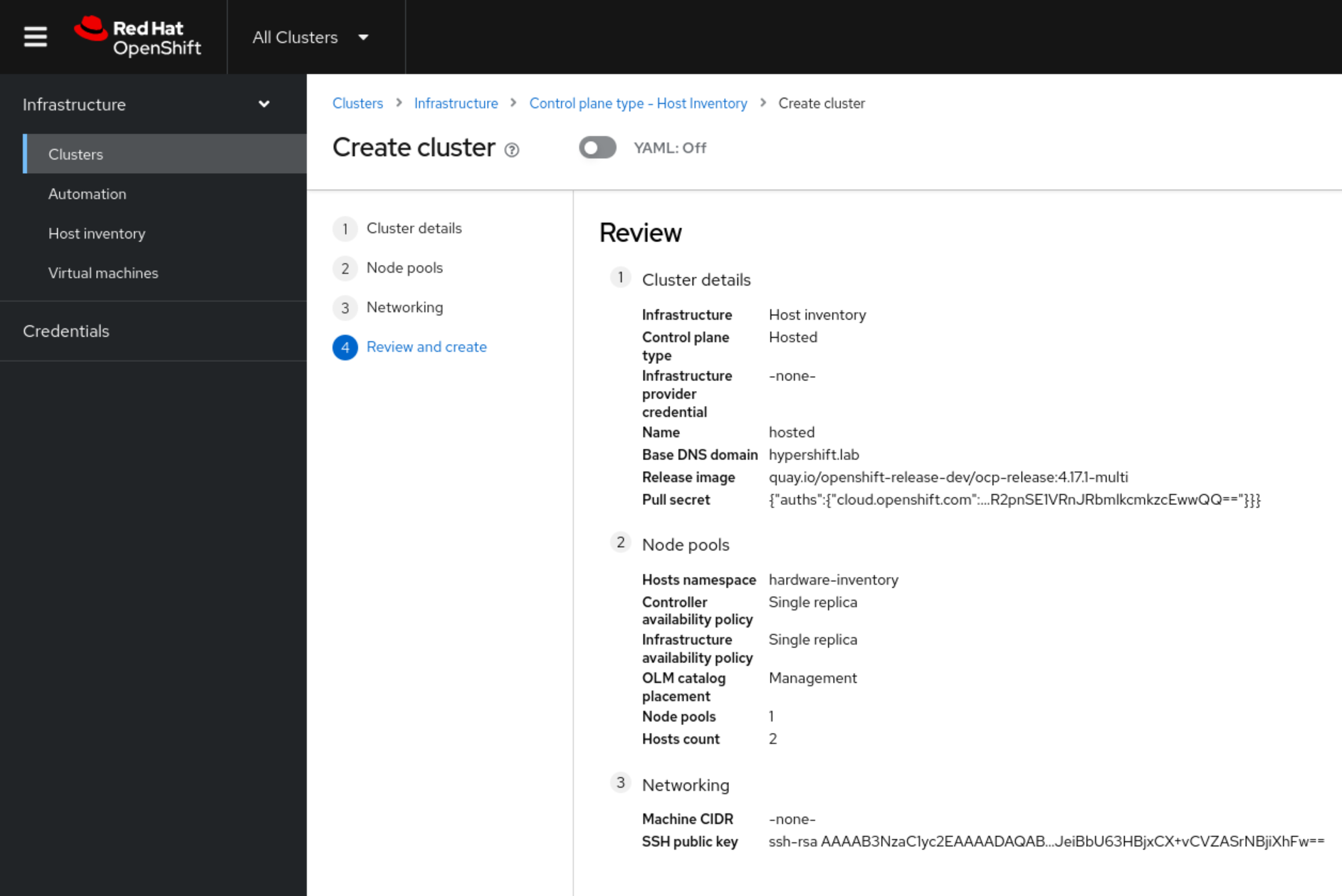 Hosted Cluster Wizard Screen 4
